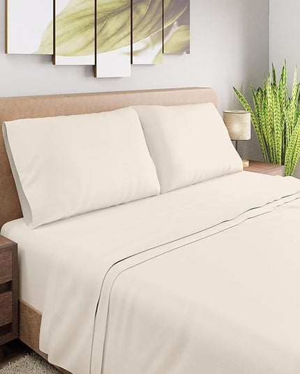 Purity Home Organic 100% Cotton Percale Twin XL Sheets Set Ivory, TwinXL Bed Sheets Set for Dorm Bed, 14" Deep Pockets Cotton Sheet Set, Breathable & Cooling Ivory Sheets for Hot Sleepers - LeafyLoom