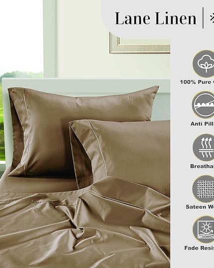 LANE LINEN 100% Egyptian Cotton Bed Sheets - 1000 Thread Count 4-Piece Taupe King Set Bedding Sateen Weave Luxury Hotel 16" Deep Pocket (Fits Upto 17" Mattress) - LeafyLoom