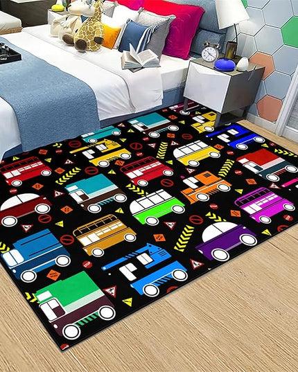 Car Play Mat Kids Rugs for Playroom Car Track Rug Kids Mat Construction Play Mat Car Play Rug Car Carpet for Kids Carpet for Bedroom Truck Rugs for Boys Room,Black 4'5''×6' - LeafyLoom