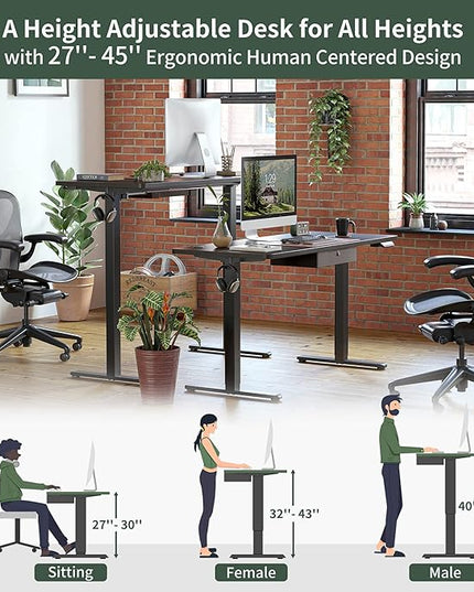FEZIBO 63 x 24 Inches Standing Desk with Drawer, Adjustable Height Electric Stand up Desk with Storage, Sit Stand Home Office Desk, Ergonomic Computer Desk, Black - LeafyLoom