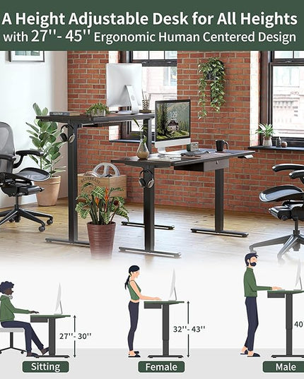 FEZIBO 55x 24 Inches Standing Desk with Drawer, Adjustable Height Electric Stand up Desk with Storage, Sit Stand Home Office Desk, Ergonomic Computer Desk, Black - LeafyLoom