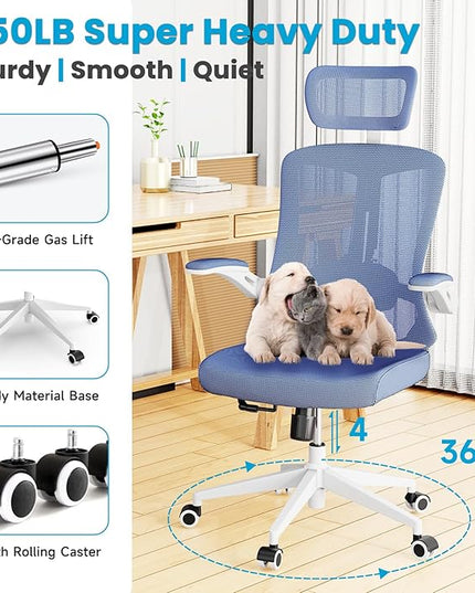 Ergonomic Office Chair - Comfy Desk Chairs with Wheels and Arms, 500LB Heavy Duty Mesh Computer Chairs with Comfortable Head Lumbar Back Support for Office, Bedroom, College Dorm and Study - LeafyLoom