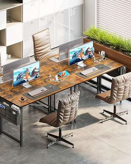 AODK 40 inch Small Computer Desk with Power Outlet for Small Spaces Home Office Student Laptop PC Writing Desks with Storage Bag Headphone Hook, Vintage - LeafyLoom