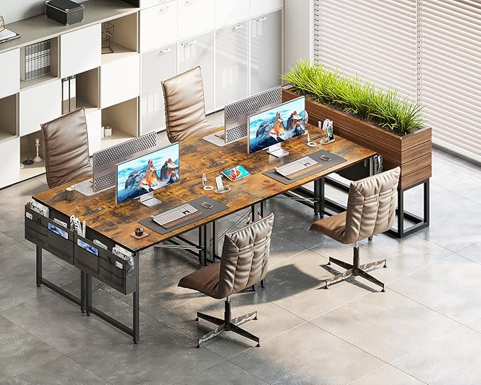 AODK 40 inch Small Computer Desk with Power Outlet for Small Spaces Home Office Student Laptop PC Writing Desks with Storage Bag Headphone Hook, Vintage - LeafyLoom
