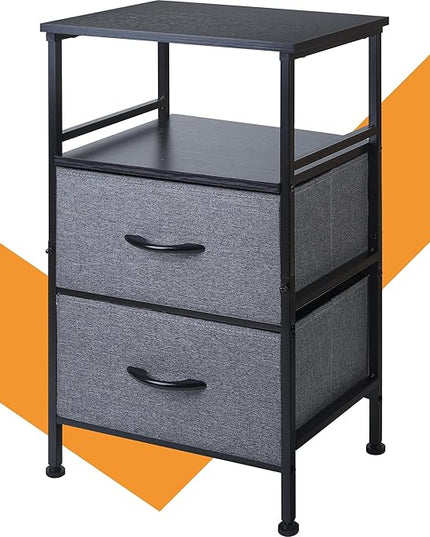 Nightstand with Fabric Drawers, Side Table with Open Wood Shelf for Bedroom, Small Dresser with Storage Drawers, End Table for Living Room, mesa de Noche para dormitorio, Gray - LeafyLoom