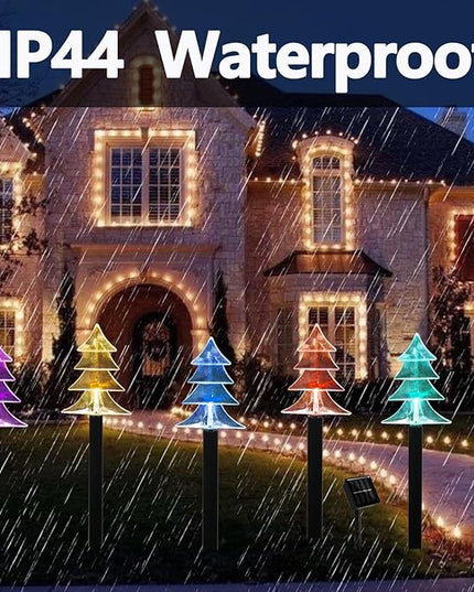 Christmas Solar Pathway Lights, Set of 5 Waterproof Landscape Christmas Lights, Stake Christmas Decorations, LED Lights for Yard Lawn Patio Walkway Decor (5PCS-Multi Colors-Tree) ILLUMINEW