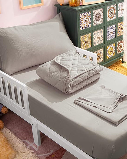 NTBAY Toddler Bedding Set - 4 Piece Soft and Breathable Crib Bedding Set for Boys and Girls, Includes Quilted Comforter, Fitted Sheet, Flat Top Sheet and Envelope Pillowcase, Smoke Grey - LeafyLoom