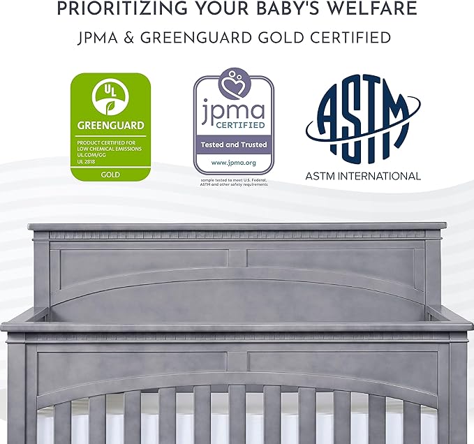 Evolur Santa Fe 5-in-1 Convertible Crib, Storm Grey - LeafyLoom
