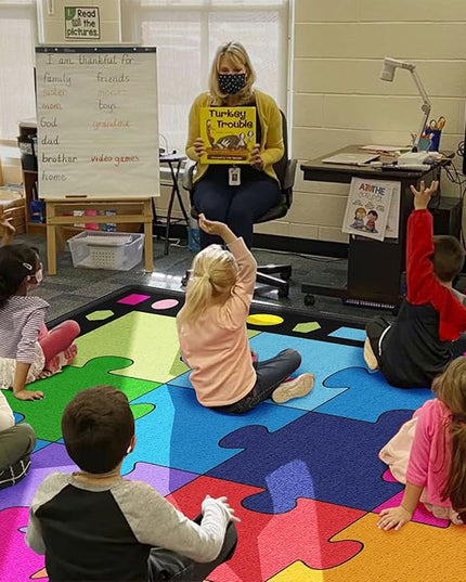 Booooom Jackson Large Classroom Rug Colorful Puzzle Classroom Carpet 7'5"x13'Classroom Rug with Non-Slip Backing School Preschool Rug Classroom Elementary Classroom Rug(Pz10C-4023) - LeafyLoom