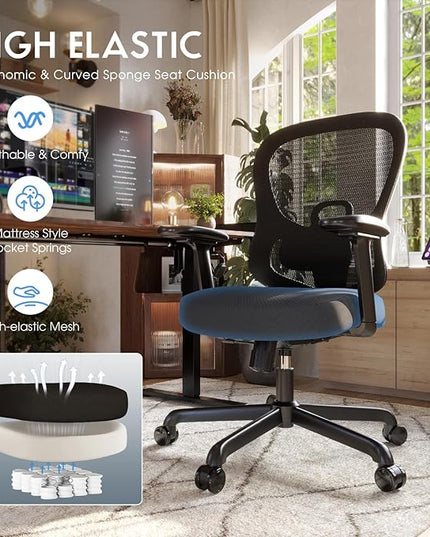Ergonomic Office Chair,Home Office Chair with Mesh Back,Multi-function Lumbar Support,Built-in Springs Seat,Executive Task Chair with 3-D Big Armrests,Tilt Function,Computer Desk Chair (Black) - LeafyLoom