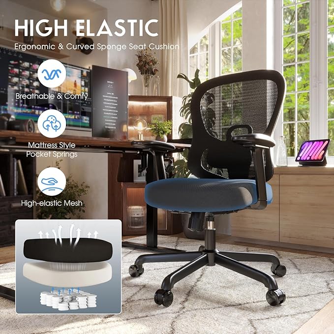 Ergonomic Office Chair,Home Office Chair with Mesh Back,Multi-function Lumbar Support,Built-in Springs Seat,Executive Task Chair with 3-D Big Armrests,Tilt Function,Computer Desk Chair (Black) - LeafyLoom