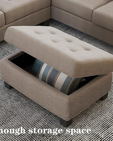 Ottoman&Cup Living Room Furniture Sets,Sectional Corner Sofa L-shape Couch Saving with Storage Ottoman & Cup Holders Design for Large Space Dorm Apartment, Brown F - LeafyLoom