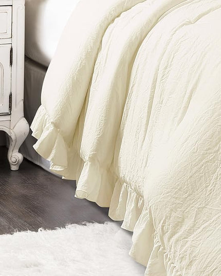 Lush Decor Reyna Ruffle Comforter Set - 3 Piece Cozy Ruffled Bedding Set - Timeless Elegance and Comfort for Bedroom - King, Ivory - LeafyLoom