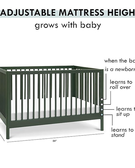 DaVinci Birdie 3-in-1 Convertible Crib, Forest Green, Easy Assemble, Greenguard Gold Certified - LeafyLoom