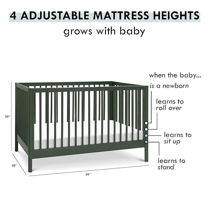 DaVinci Birdie 3-in-1 Convertible Crib, Forest Green, Easy Assemble, Greenguard Gold Certified - LeafyLoom