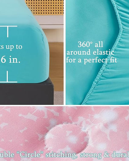 URBONUR Queen Comforter Set for Girls Teens Kids Ombre Purple Orange Teal Bedding Set Soft & Fluffy Girls Bed Set for Queen Bed Comforters with Sheets Set - LeafyLoom