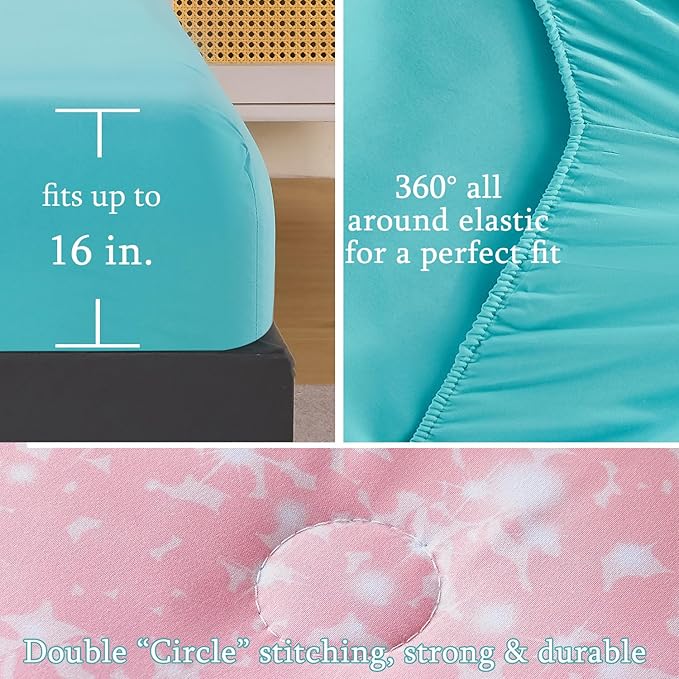 URBONUR Queen Comforter Set for Girls Teens Kids Ombre Purple Orange Teal Bedding Set Soft & Fluffy Girls Bed Set for Queen Bed Comforters with Sheets Set - LeafyLoom