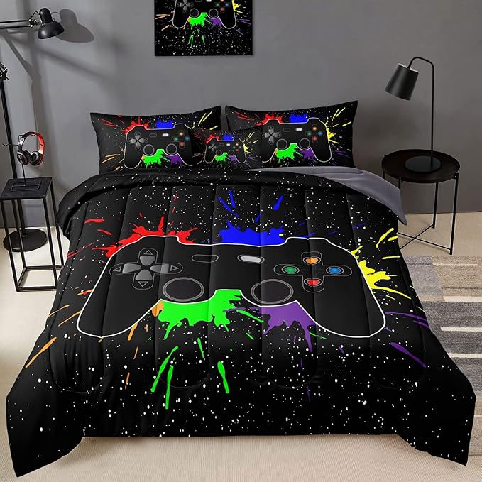 5 Pieces Gamer Comforter Set for Boys Gaming Bedding Set Twin Size,Video Game Controller Comforter for Boys Kids Adult 3D Gamepad Microfiber Bed in A Bag Sets3001,Twin - LeafyLoom