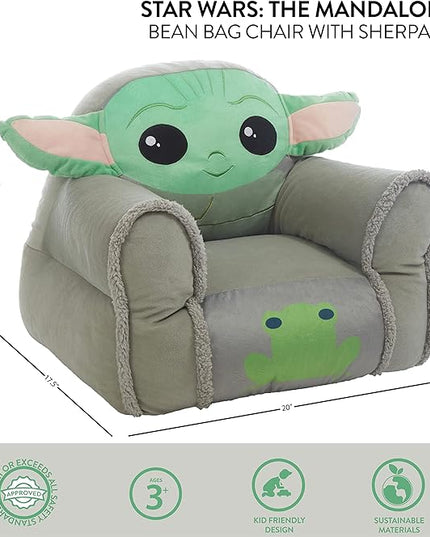 Idea Nuova Figural Mink with Sherpa Trim Bean Bag Chair for Toddlers and Kids, Star Wars Grogu - LeafyLoom