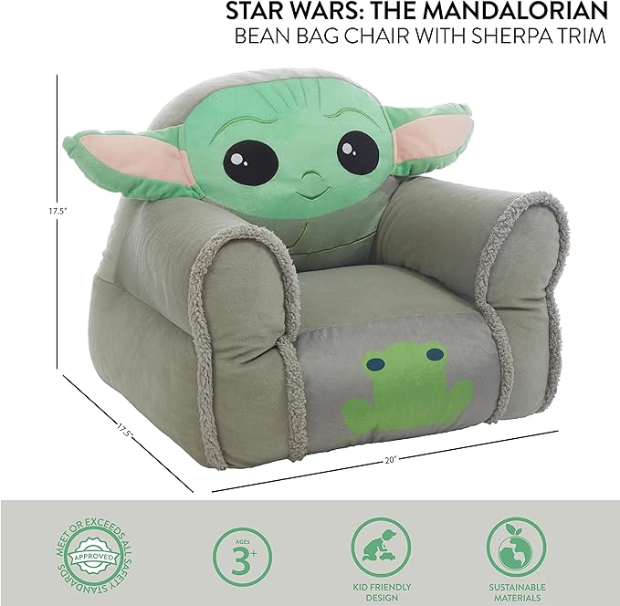Idea Nuova Figural Mink with Sherpa Trim Bean Bag Chair for Toddlers and Kids, Star Wars Grogu - LeafyLoom
