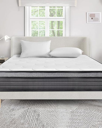 EIUE Queen Size Mattress 10 Inch,Bed-in-a-Box,Hybrid Mattress,Individual Pocket Spring Mattress,Medium Firm Mattresses,Breathable Comfortable for Sleep Supportive and Pressure Relief - LeafyLoom