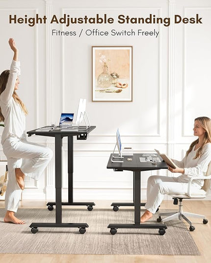 Electric Standing Desk 60 Inch, Ergonomic Height Adjustable Table with T-Shaped Metal Bracket Modern Computer Workstations for Home Office, Black, 60 x 24 Inch - LeafyLoom