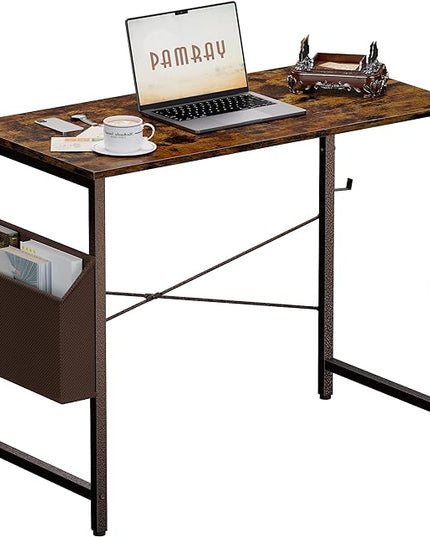 Pamray 32 Inch Computer Desk Small Spaces Desk with Storage Bag for Bedroom Writing and Home Office Work Small Study Desk Table Vintage - LeafyLoom
