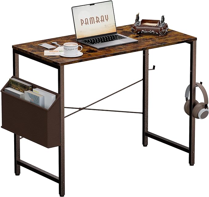 Pamray 32 Inch Computer Desk Small Spaces Desk with Storage Bag for Bedroom Writing and Home Office Work Small Study Desk Table Vintage - LeafyLoom