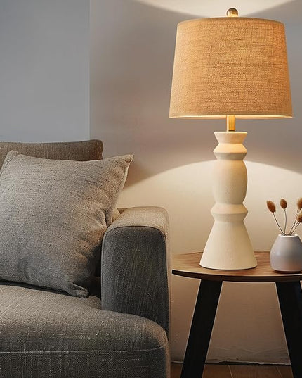 Oneach 25.75'' Farmhouse Ceramic Table Lamp for Living Room, Rustic White Bedside Lamps for Bedroom, Nightstand, Dining Room, Office, Table Decor… - LeafyLoom