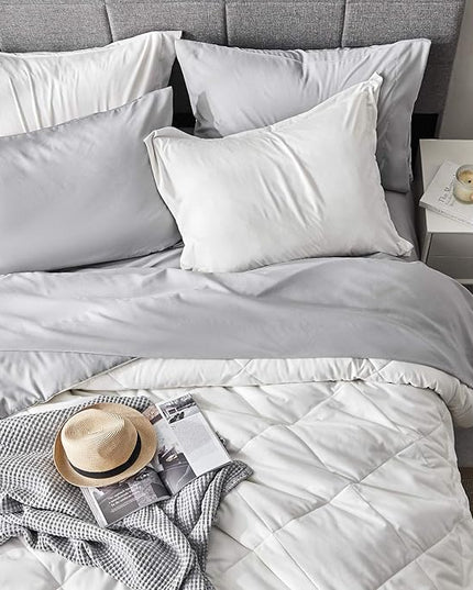 Bedsure White Queen Comforter Set - 7 Pieces Reversible White Bed Set , Bedding Set White with Comforters, Sheets, Pillowcases & Shams, White Bed in a Bag - LeafyLoom