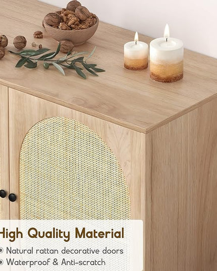 XIAO WEI Sideboard with Handmade Natural Rattan Doors, Rattan Cabinet Console Table Storage Cabinet Buffet Cabinet, for Kitchen, Living Room, Hallway, Entryway, Natural - LeafyLoom