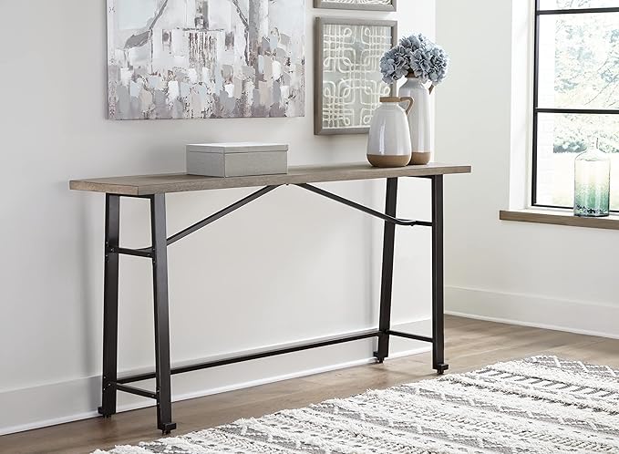 Signature Design by Ashley Lesterton Rustic Narrow Long Counter Table for Living Room and Hallway, Light Brown & Black - LeafyLoom