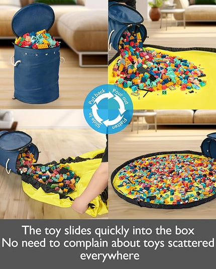 Toy Storage Basket + Play Mat for Kids Toy Chest Organizer Toy Box for Toddlers Boys Girls Kids Toy Storage Organizer Storage Bins with Lids Large Toy Box Living Room Nursery Playroom (Blue) - LeafyLoom