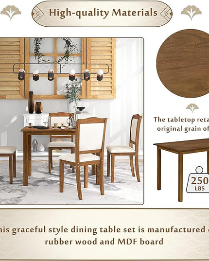 Simple Style Wood Rectangular 4 Upholstered Chairs, Easy Assembly, for Space, Apartment, Room, 5 Piece Dining Table Set, Walnut 34 - LeafyLoom