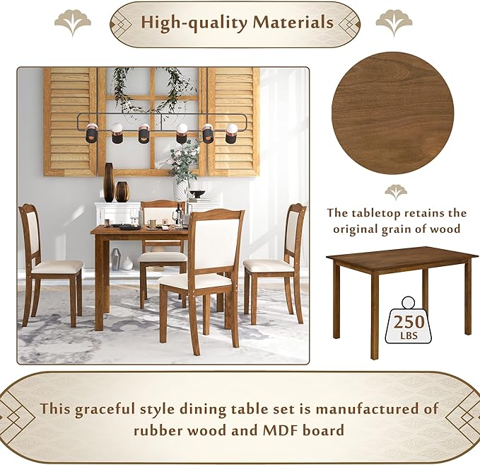 Simple Style Wood Rectangular 4 Upholstered Chairs, Easy Assembly, for Space, Apartment, Room, 5 Piece Dining Table Set, Walnut 34 - LeafyLoom