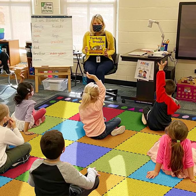 Booooom Jackson Classroom Rug Large Colorful Classroom Carpet with Non-Slip Backing, 10'4''x13' Children's School Seating Rug Elementary - LeafyLoom