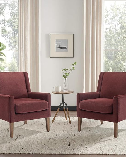 COLAMY Modern Wingback Living Room Chair, Upholstered Fabric Accent Armchair, Single Sofa chair with Lounge Seat and Wood Legs for Bedroom/Office/Reading Spaces, Red - LeafyLoom