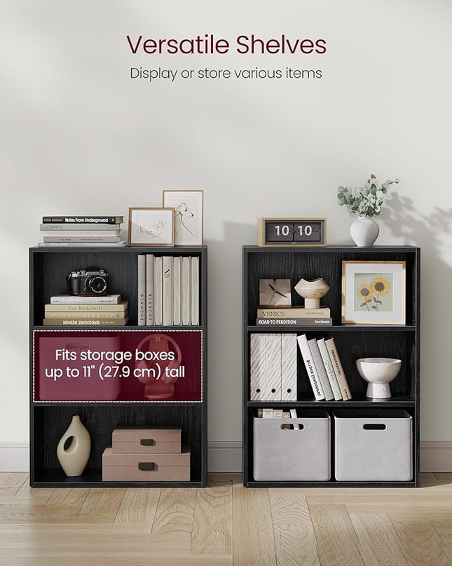 VASAGLE Bookshelf, 23.6 Inches Wide, 3-Tier Open Bookcase with Adjustable Storage Shelves, Floor Standing Unit, Ebony Black ULBC163T56 - LeafyLoom
