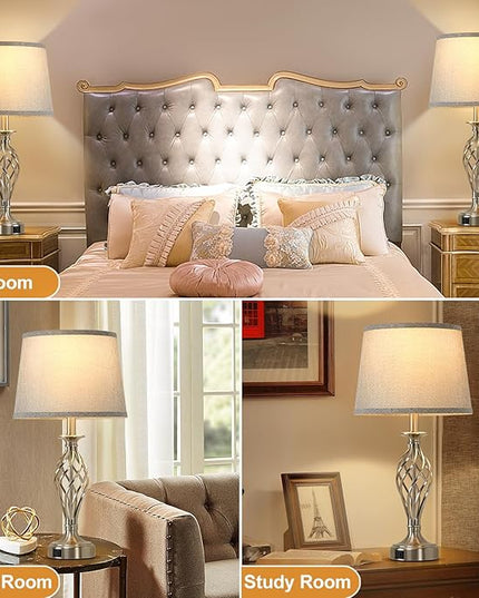 Nightstand Table Lamps for Bedrooms Set of 2 with USB C+A, Bedside Lamps with Spiral Cage Base, Tall Living Room Lamps for End Tables, Modern Night Stand Lamps for Bed Side Guest Room Bulbs Included - LeafyLoom