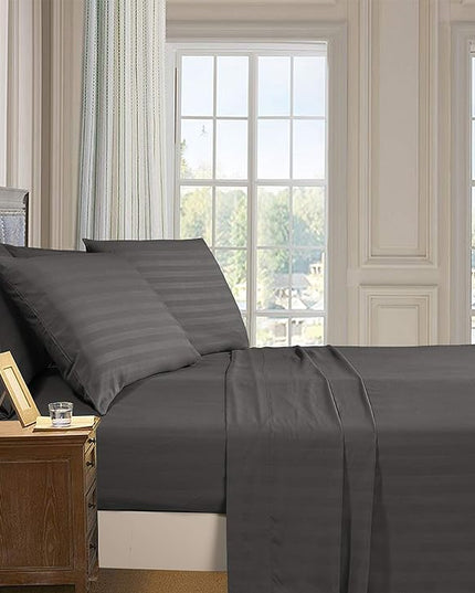 Elegant Comfort Softest and Coziest 4-Piece Sheet Set - 1500 Premium Hotel Quality Microfiber - Luxurious Wrinkle Resistant 4-Piece Damask Stripe Bed Sheet Set, Twin, Grey - LeafyLoom