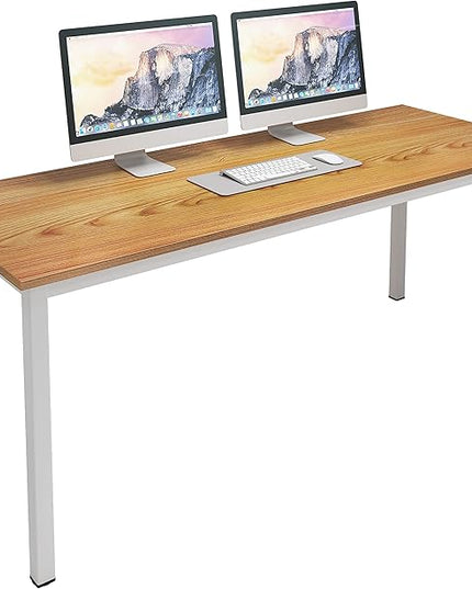 SogesGame Computer Desk, 63 inches Office Desk Computer Table Study Writing Desk Workstation for Home Office, Dining Table Teak White - LeafyLoom
