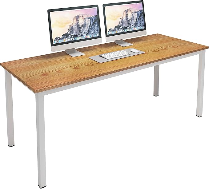 SogesGame Computer Desk, 63 inches Office Desk Computer Table Study Writing Desk Workstation for Home Office, Dining Table Teak White - LeafyLoom