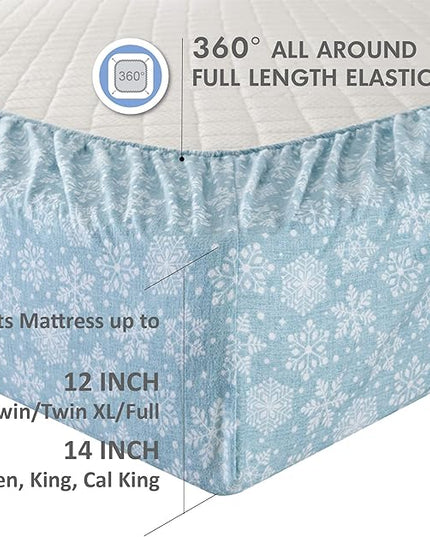 Comfort Spaces Cotton Flannel Breathable Warm Deep Pocket Sheets with Pillow Case Bedding, Cal King, Blue Snowflakes 4 Piece - LeafyLoom