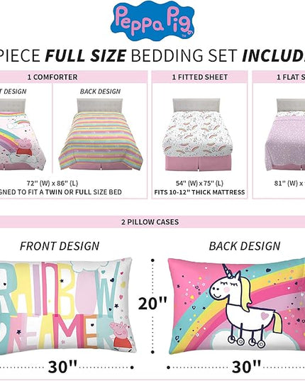 Franco Kids Bedding Super Soft Comforter and Sheet Set, 5 Piece Full Size, Peppa Pig - LeafyLoom