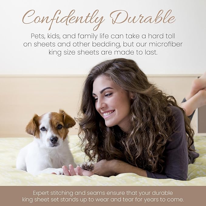 Linen Market 4 Piece Sheet Set Patterned, King, Wheatfield Ivory - LeafyLoom