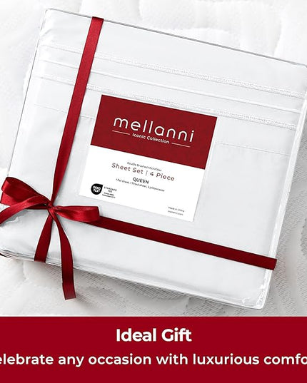 Mellanni Twin XL Sheets Set - 3 PC Iconic Collection Bedding Sheets & Pillowcases - Hotel Luxury, Extra Soft, Cooling Bed Sheets - Deep Pocket up to 16 inch (Twin Extra Long, White) - LeafyLoom