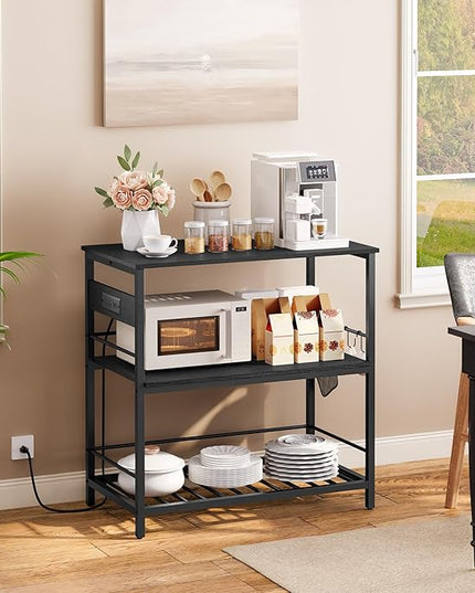HOOBRO Kitchen Island with Storage, Kitchen Island Table with Power Outlet, 3 Tier Coffee Station and Microwave Stand, for Home, Kitchen and Dining Room, Black BB021ZD01 - LeafyLoom