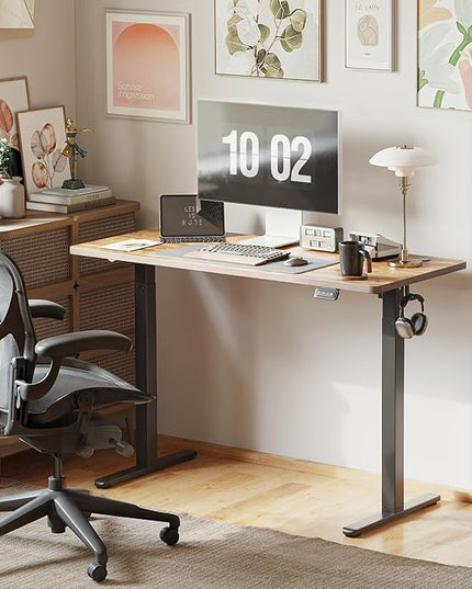 Cubiker 55 x 24 Inch Standing Desk, Stand up Height Adjustable Home Office Electric Table, Sit Stand Desk with Splice Board, Black Frame & Rustic Brown Desktop - LeafyLoom