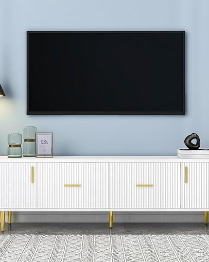 NicBex TV Stand for 75 Inch TV Modern TV Media Console Table with 5 Champagne Legs and Storage Space,Entertainment Center with Storage for Living Room,67 Inch,White - LeafyLoom