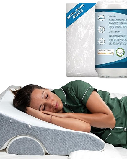 Bed Wedge Pillow 10 inch | Memory Foam Wedge Pillow for Sleeping | Triangle Pillow Wedge | Acid Reflux Pillow | Post-Surgery Support Cushion | Back, Head, Knee, Elbow Support | Pregnancy Pillow - LeafyLoom